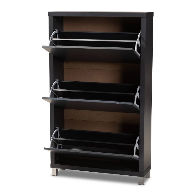 Out Racks Simms Finished Wood Shoe Storage Cabinet With 6 Fold Black Baxton Studio