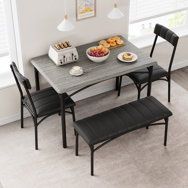 Dining Table Set for 4 with Upholstered Chairs and Bench