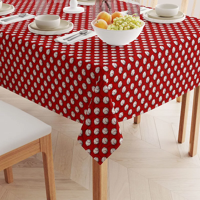 Square Tablecloth， 100% Polyester， 70x70， Baseballs Red