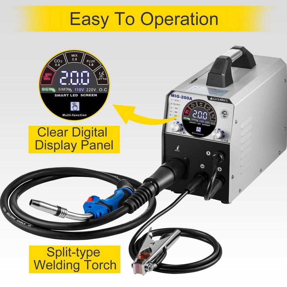 VEVOR 6 in 1 MIG TIG MMA Welder 200 Amp Flux Core Welding Machine Aluminum 110220-Volt with1 KG Welding Wire Stick Welder SZHDMIG-200A-X08YV1