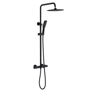 Flynama Modern Wall Bar Shower Kit 1-Spray 10 in. Square Rain Shower Head with Hand Shower in Matt Black (Valve Included) RB-RWST81001MB