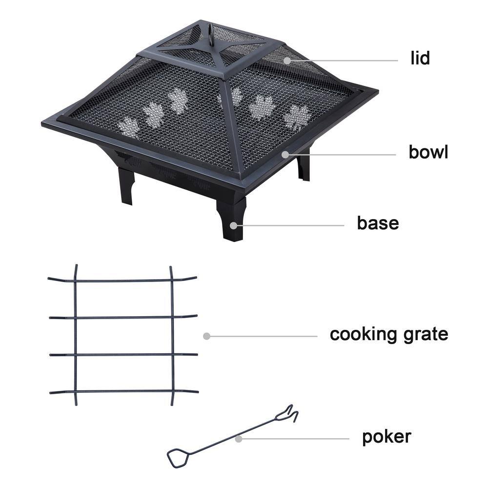 Outdoor 24 in. Steel Wood Burning Patio and Backyard Fire Pit with Mesh Spark Screen Poker and Fireplace Cover W1PKDFPML