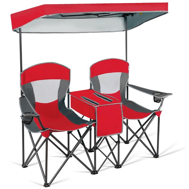 Costway Portable Folding Camping Canopy Chairs W Cup Holder Cooler Outdoor Red