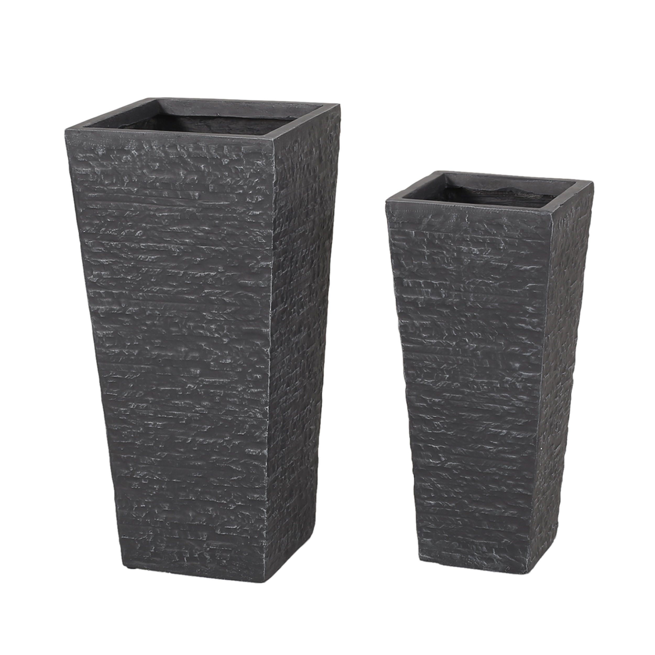 Tengren Outdoor Medium and Small Cast Stone Planters, Set of 2, Gray