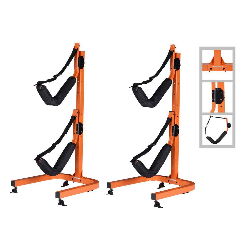 Double Kayak Storage Rack- Self Standing Dual Canoe Kayak Cradle Set with Adjustable Safety Strap 722294CNN