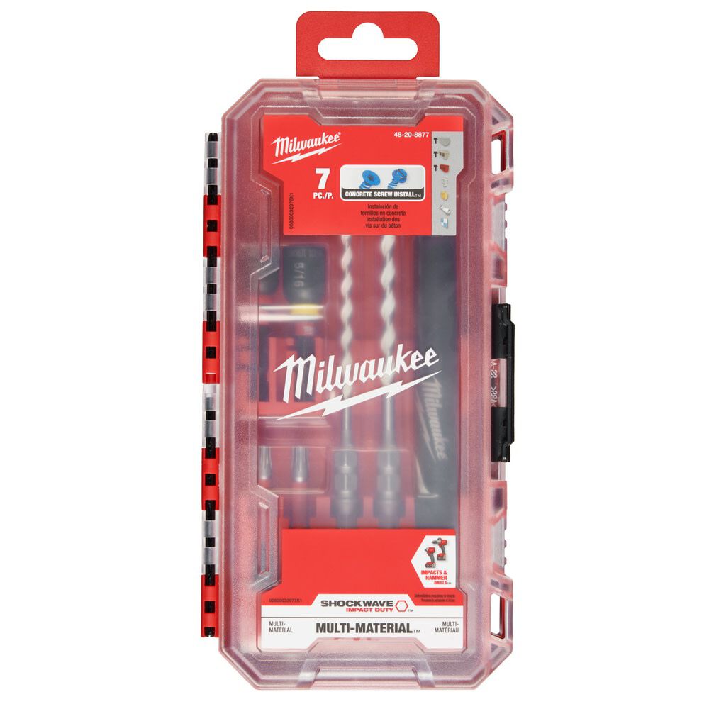 Milwaukee SHOCKWAVE Impact Duty Carbide Multi Material Drill Bit Concrete Screw Install Kit 7pc 48-20-8877 from Milwaukee