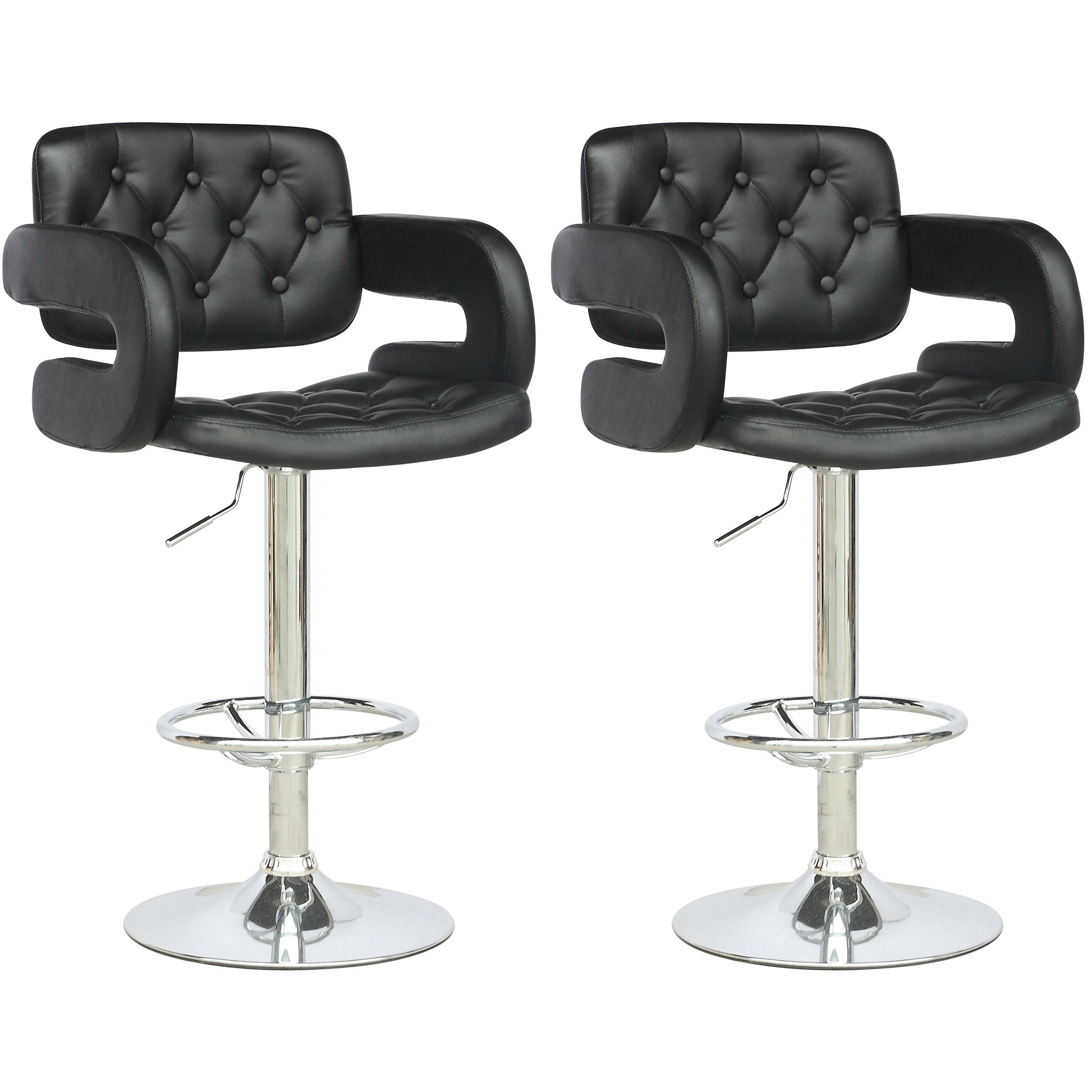 Adjustable Black Leatherette Barstool with Armrests， set of 2