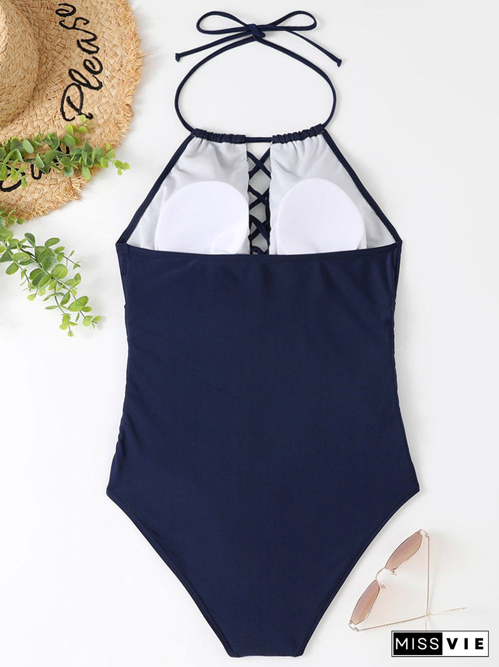 Cross Strap Lace-up Stitching One Piece Swimwear