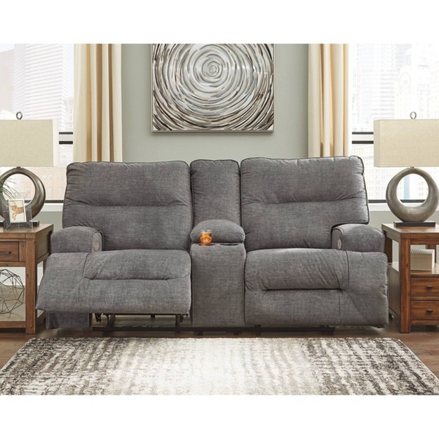 Coombs Recliner Power Loveseat With Console Charcoal Signature Design By Ashley