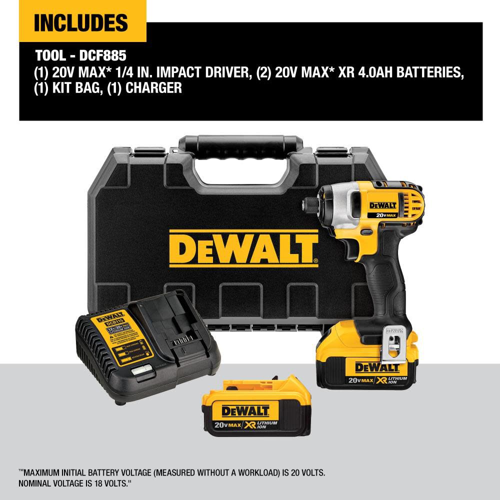 DW 20V MAX Lithium Ion Impact Driver Kit DCF885M2 from DW