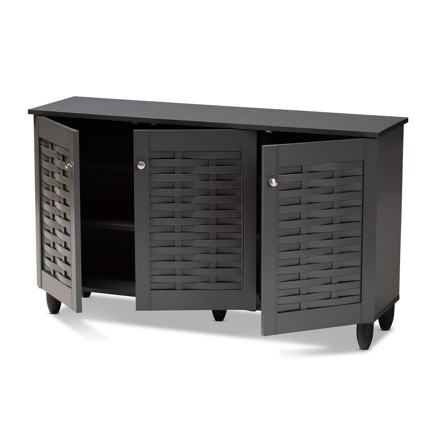 Baxton Studio Winda Modern and Contemporary Dark Gray 3Door Wooden Entryway Shoe Storage Cabinet  Crowdfused