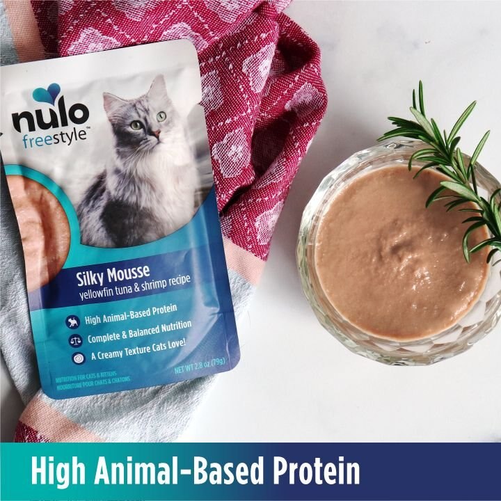 Nulo Freestyle Silky Mousse Tuna and Shrimp Recipe Grain-Free Wet Cat Food， 2.8-oz， case of 24