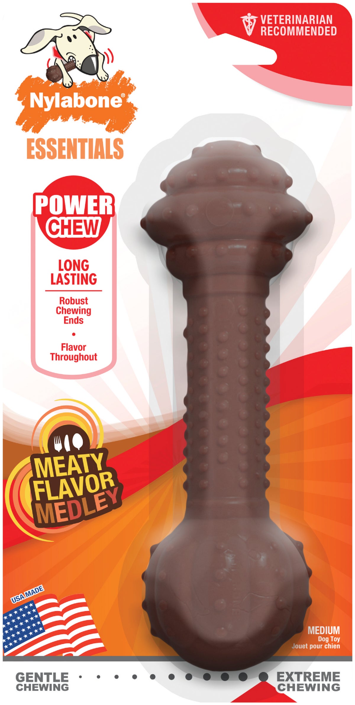 Nylabone Essentials Power Chew Barbell Dog Toy Medium Brown