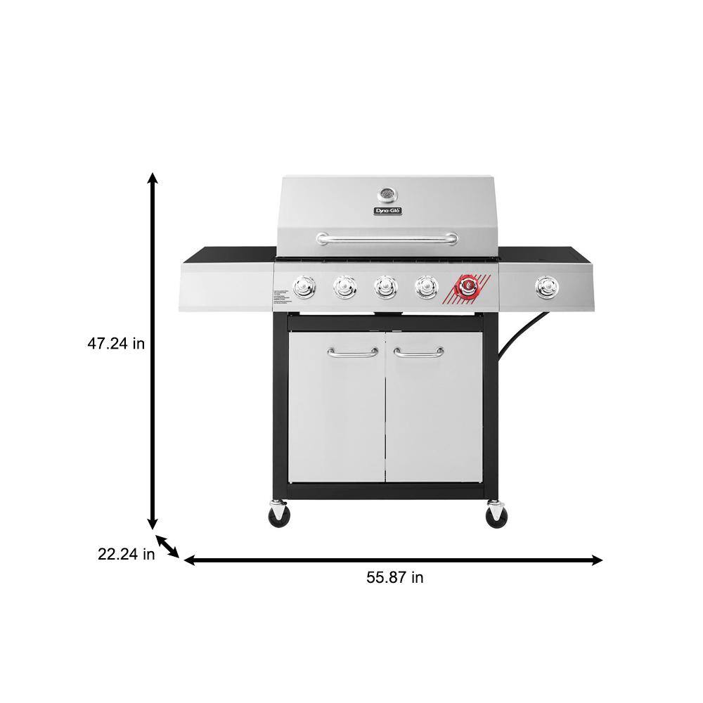 DynaGlo 5Burner Propane Gas Grill in Stainless Steel with TriVantage Multifunctional Cooking System