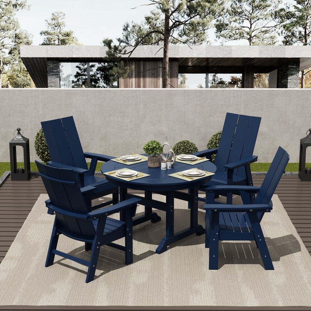 Shoreside 5 Piece Round Poly Eco Friendly  Weather Outdoor Dining Set with Armchairs