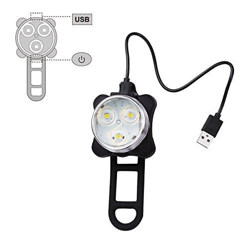 Ascher USB Rechargeable Bike Light Set，Super Bright Front Headlight and Rear LED Bicycle Light，650mah Lithium Battery，4 Light Mode Options(2 USB cables and 4 Strap Included)