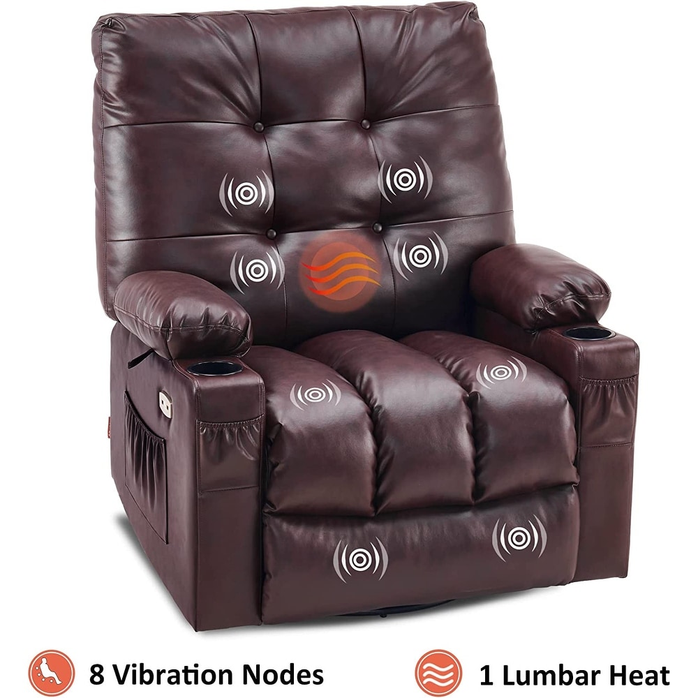 MCombo Large Power Swivel Glider Rocker Recliner Chair with Massage and Heat  Faux Leather 7748