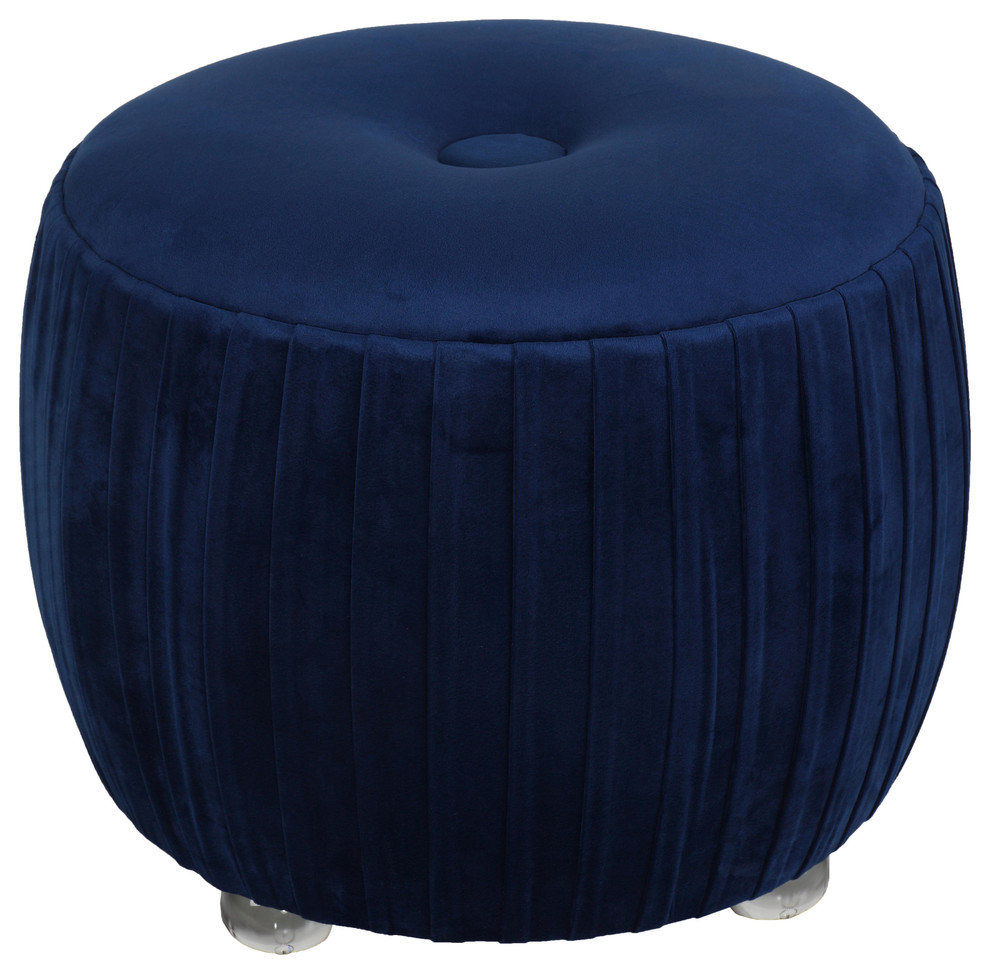 Cortesi Home Doles Round Ottoman With Clear Acrylic Legs 16 quotHigh  Navy Blue   Contemporary   Footstools And Ottomans   by CozyStreet  Houzz