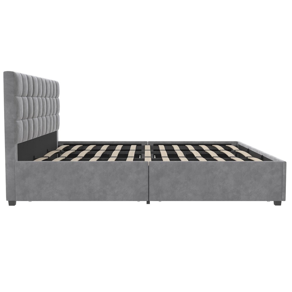 CosmoLiving Serena Upholstered Bed with Drawers  Bedroom Storage  Full  Light Gray Velvet