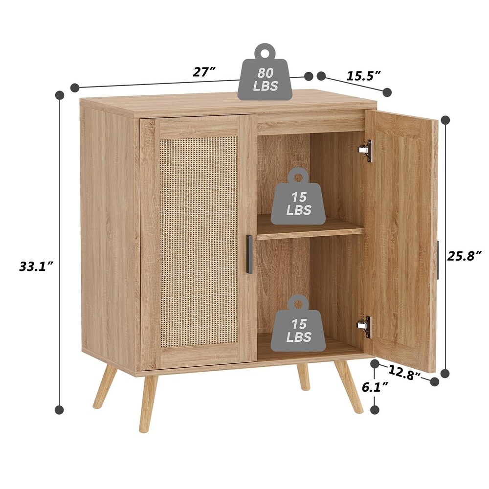 Buffet Cabinet with Storage  Sideboard with Rattan Decorated Doors