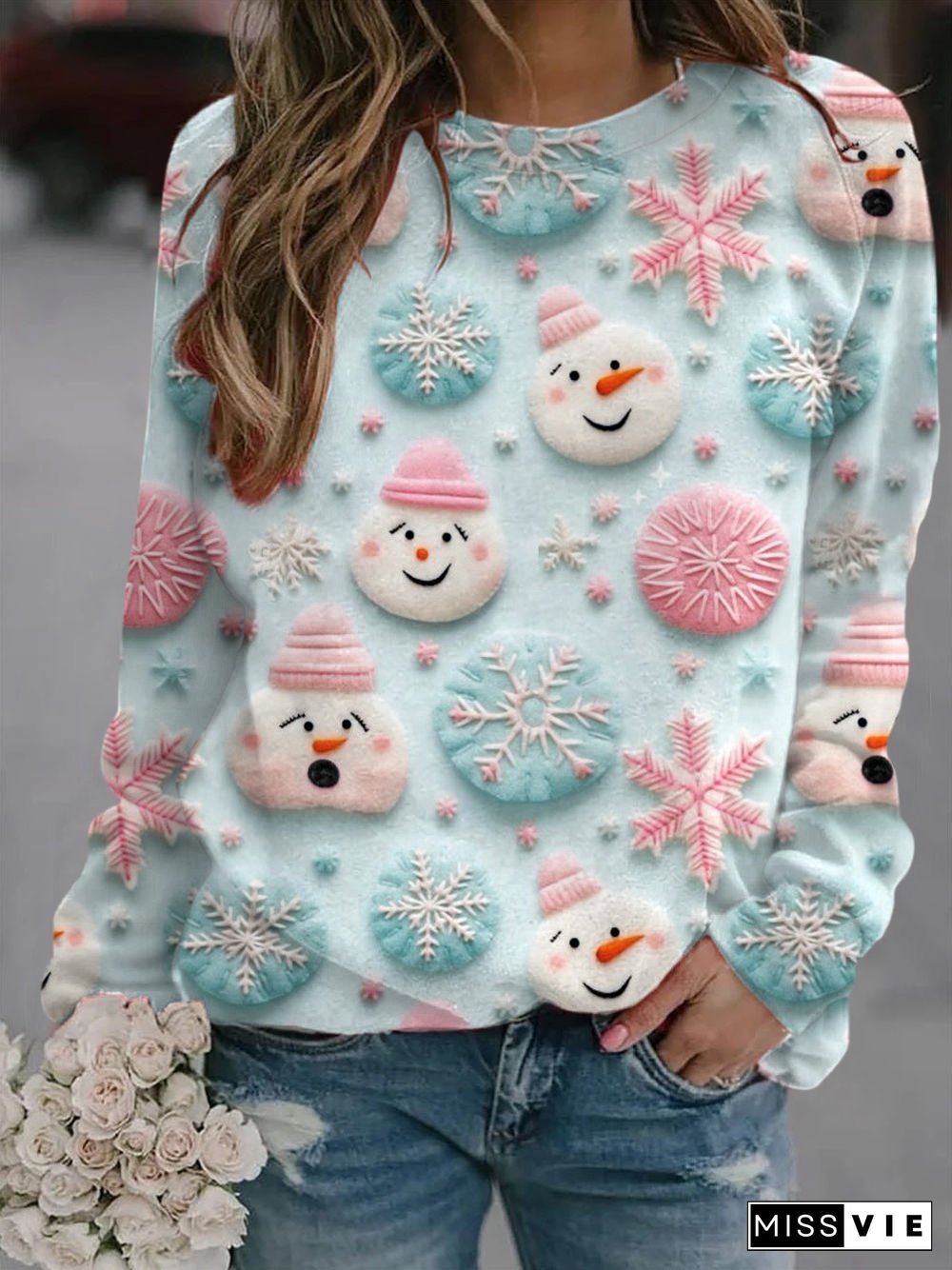 Women's Christmas Snowman Print Sweatshirt