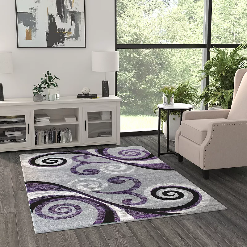 Masada Rugs Masada Rugs Stephanie Collection 5'x7' Area Rug with Modern Contemporary Design in Purple， Gray， Black and White - Design 1100