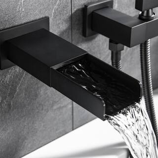 GIVING TREE Single-Handle 2-Spray Waterfall Tub and Shower Faucet with Hand Shower in Matte Black (Valve Included) XLHDMMTM0046