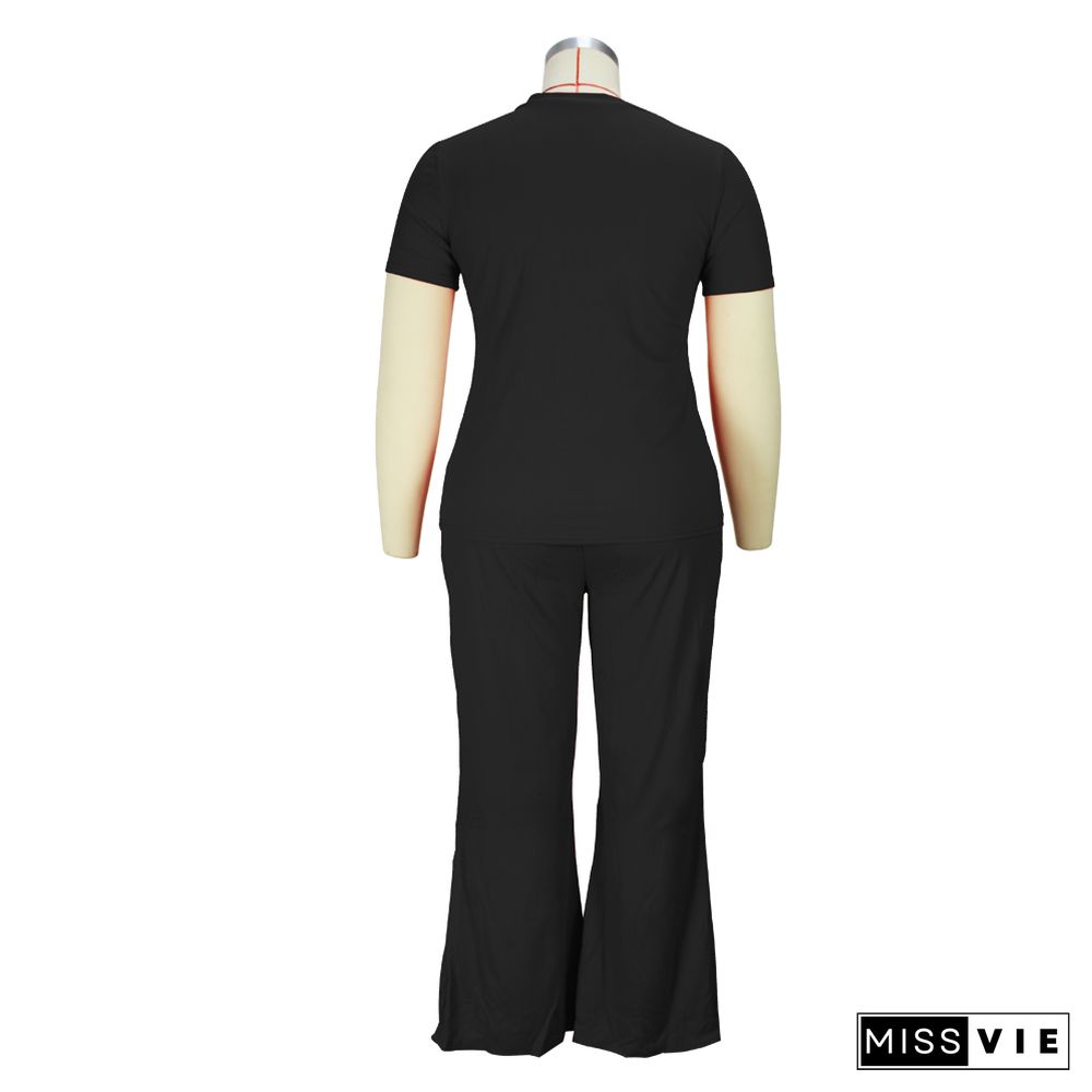 4XL Simple Solid Short Sleeve T Shirt Full Pants Suit