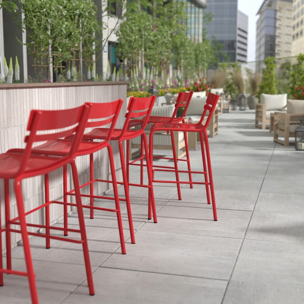 Modern Commercial Grade 2 Slat Indoor/Outdoor Steel Bar Stool