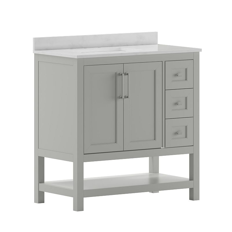 Merrick Lane Vigo Bathroom Vanity with Sink， Open Storage， and Storage Drawers