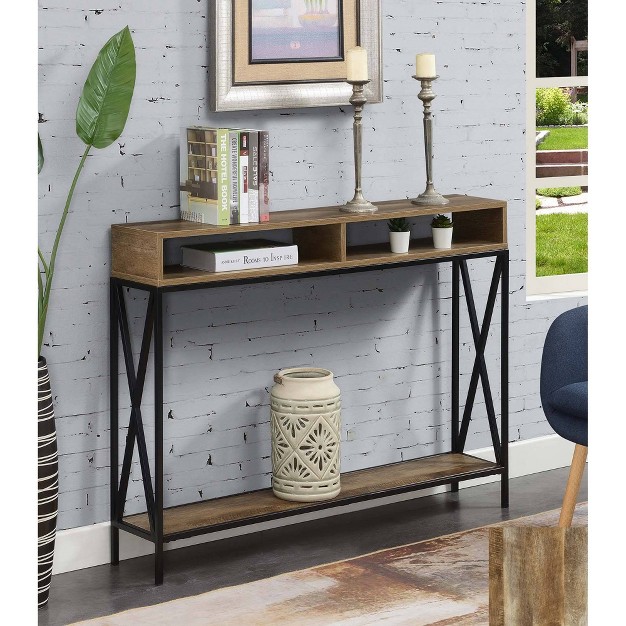 Tucson Deluxe Console Table With Shelf Weathered Barnwood black Breighton Home