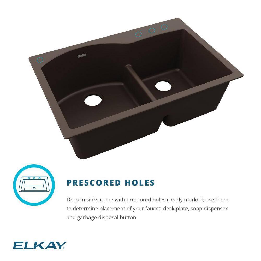 Elkay Quartz Classic Greystone Quartz 33 in. 6040 Double Bowl Drop-In Kitchen Sink with Aqua Divide ELGH3322RGS0