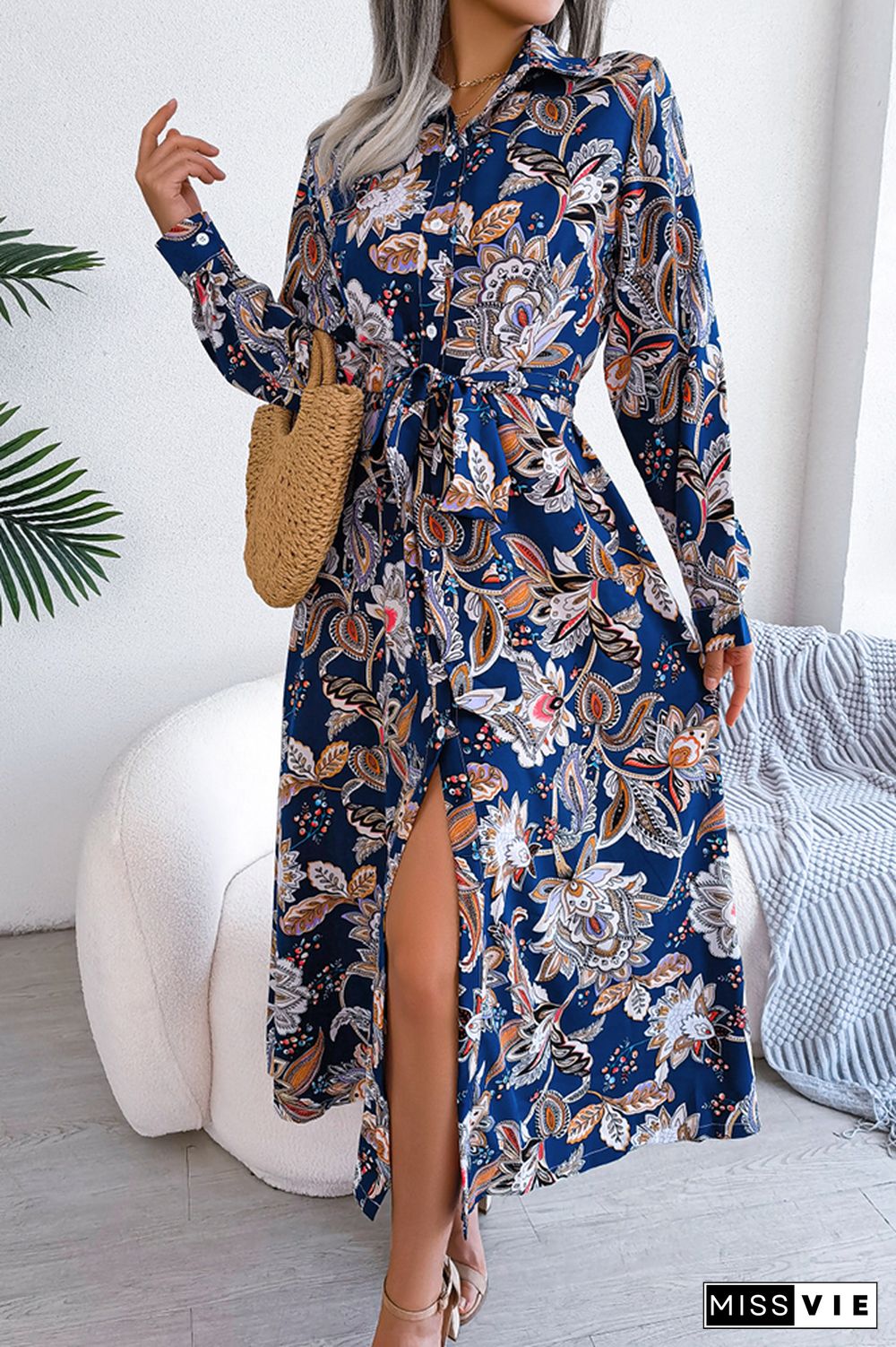 Paisley Floral Printed Button Maxi Dress