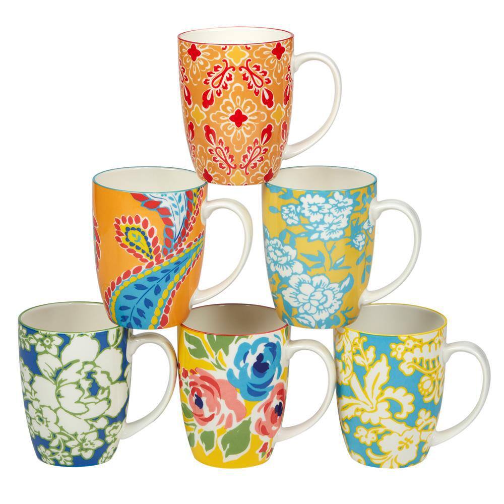 Certified International Damask Floral 14 oz. 4.75 in. Multicolored Porcelain Mug (Set of 6) 45166SET6