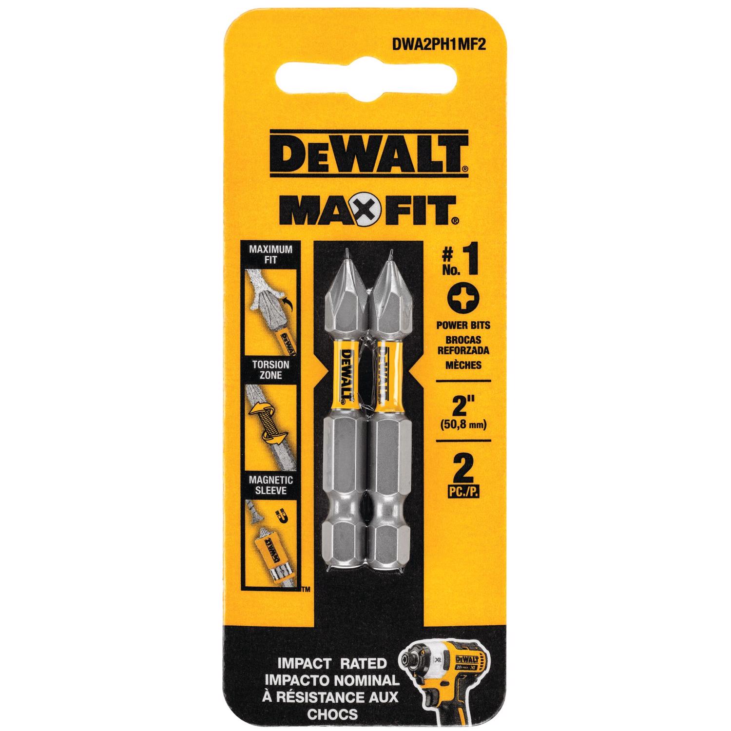 DW Max Fit Phillips #1 X 2 in. L Screwdriver Bit Set Steel 2 pk