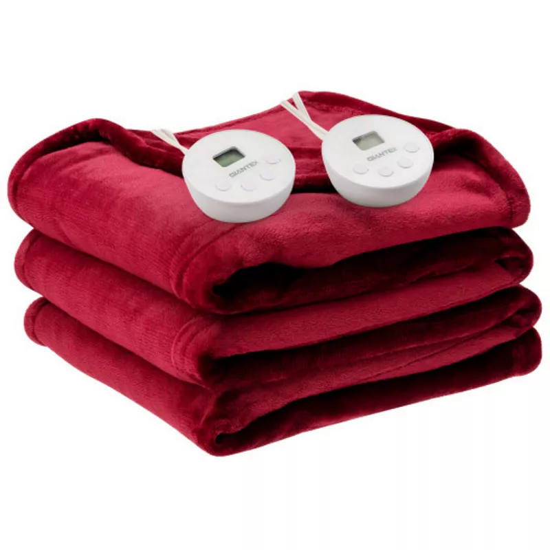 84 x 90 Inch Queen Size Electric Heated Dual Control Throw Blanket with Timer-Red