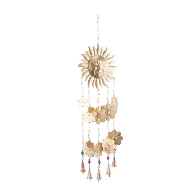 X 11 quot Eclectic Metal Sun And Flowers Windchime Gold blue red Olivia amp May