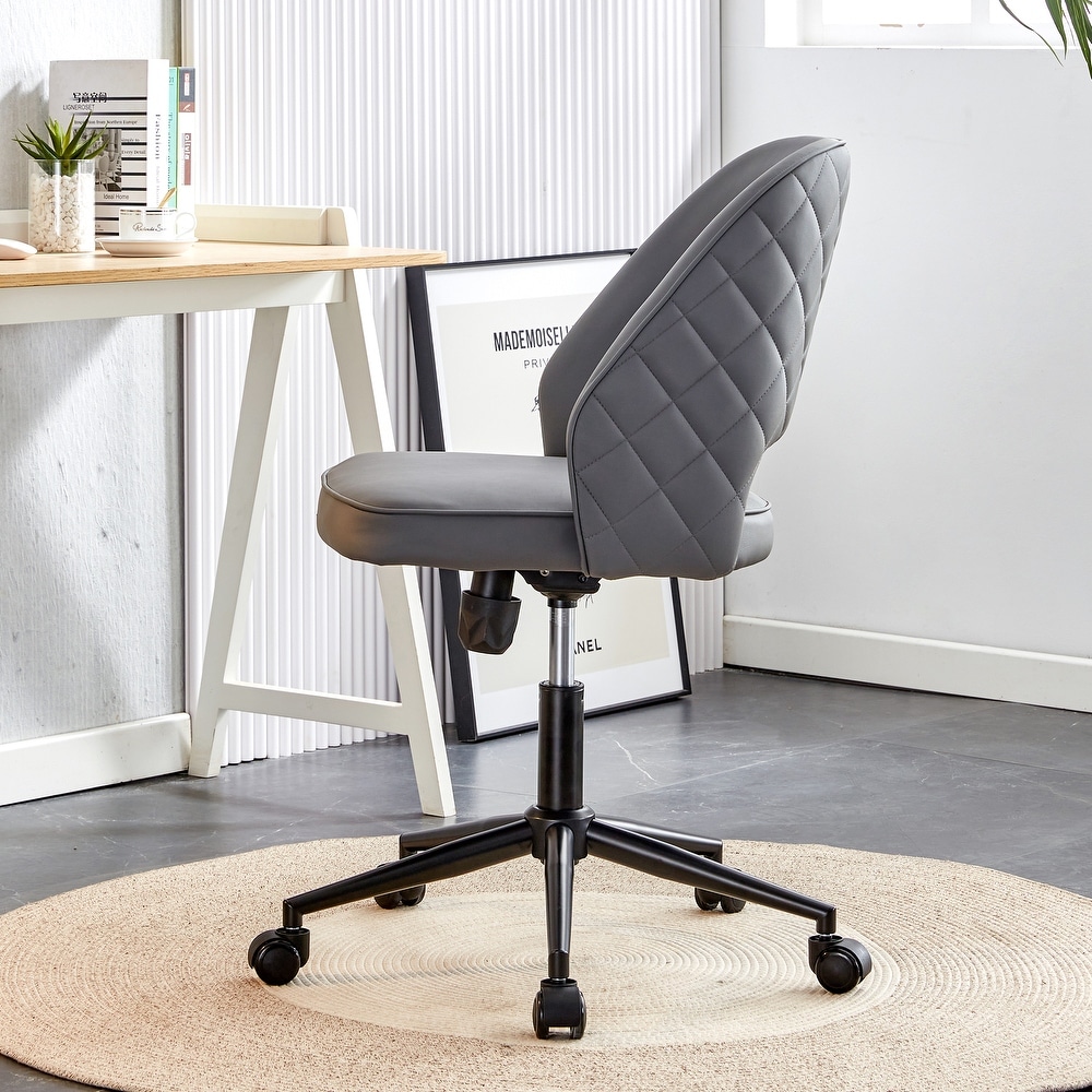 Modern home grey PU Office chair adjustable 360 ▲ swivel chair armless computer chair with wheels living room office