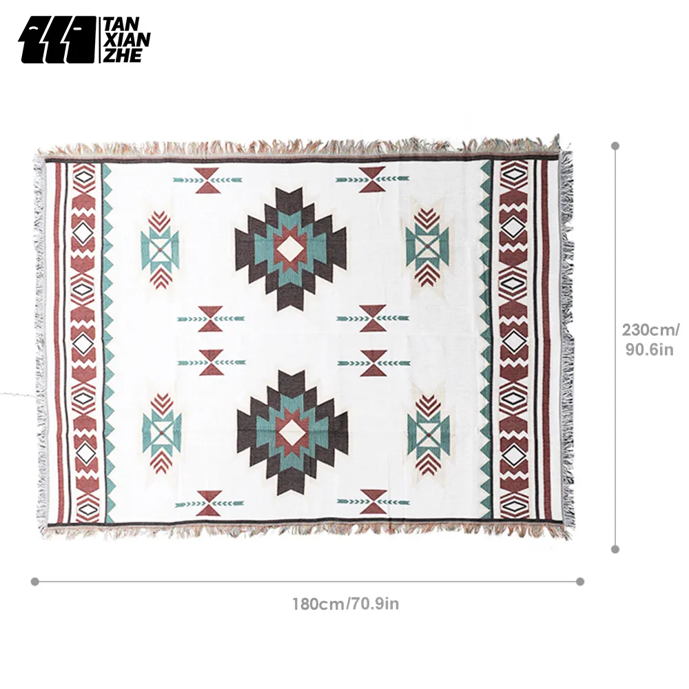 Ethnic Style Beach Blanket Cotton outdoor indian camping  blanket Travel Plane Mat Mexican Blank with Tassels for picnic hiking