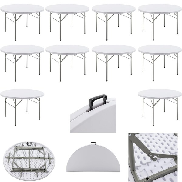 White 4 Ft 48inch Round Plastic Folding Table For Dining Wedding Party Events Kitchen，Set of 10