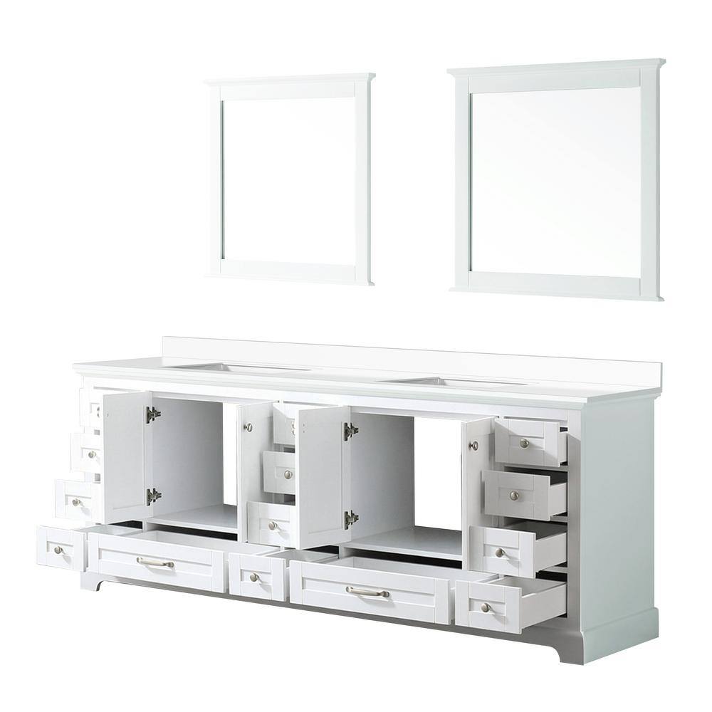 Lexora Dukes 84 in. W x 22 in. D White Double Bath Vanity White Quartz Top and 34 in. Mirrors LD342284DAWQM34