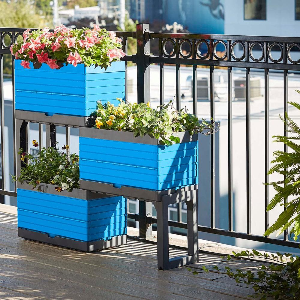 Southern Patio FlexSpace 22 in. x 11 in. x 13 in. Seabreeze Blue Resin Modular Raised Garden Bed HDR-090410