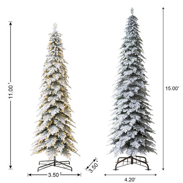 Glitzhome PreLit Flocked Pencil Spruce Artificial Christmas Tree with Warm White Lights