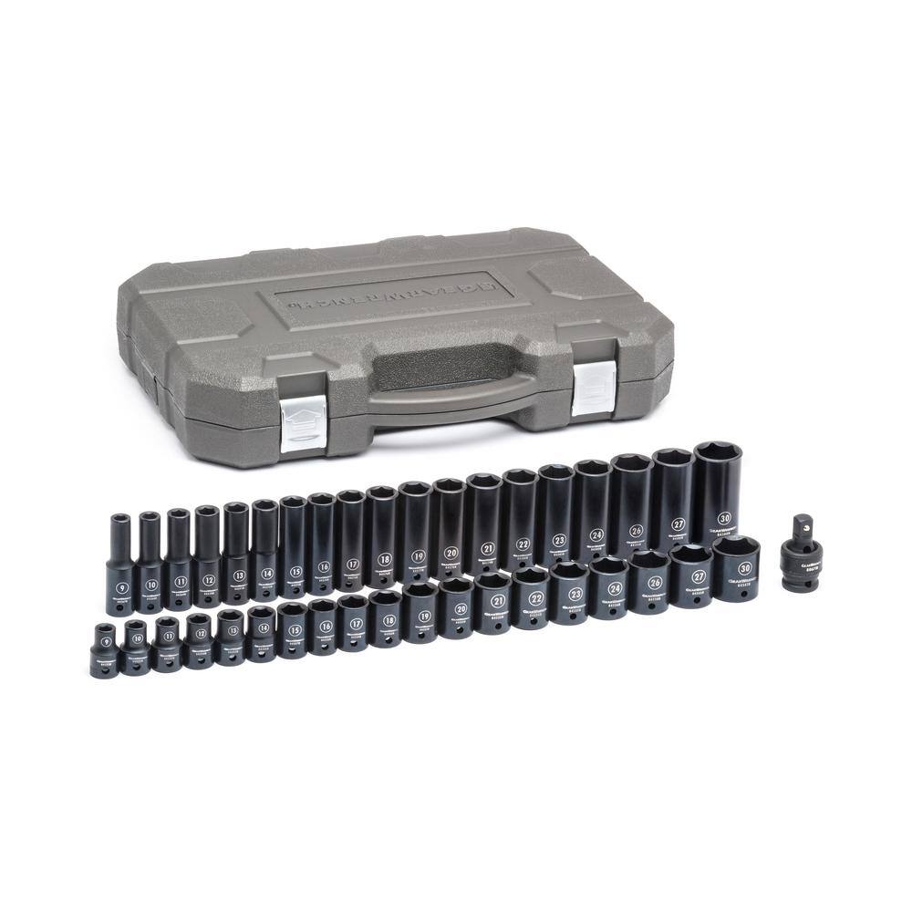 GEARWRENCH 12 in. Drive 6-Point Metric Standard  Deep Impact Socket Set (39-Piece) 84948N