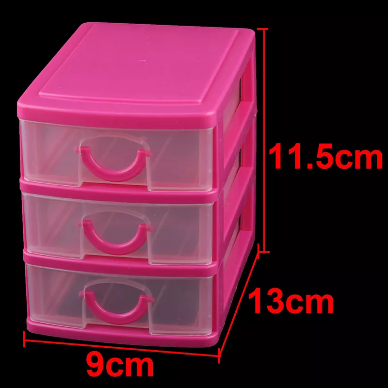 Home Dresser Plastic 3 Layers Trinket Cosmetic Holder Desk Storage Box Fuchsia