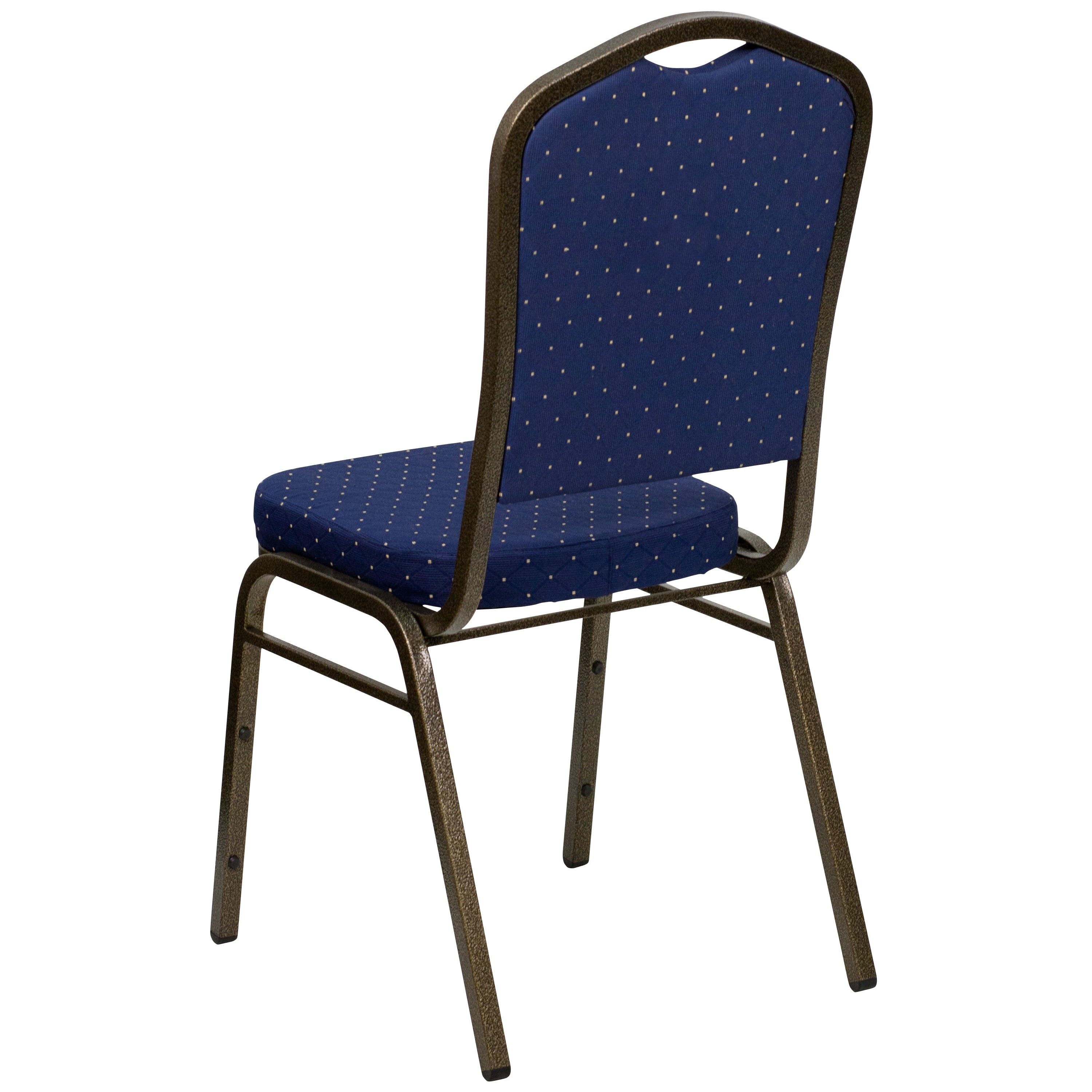 BizChair Crown Back Stacking Banquet Chair in Navy Blue Dot Patterned Fabric - Gold Vein Frame