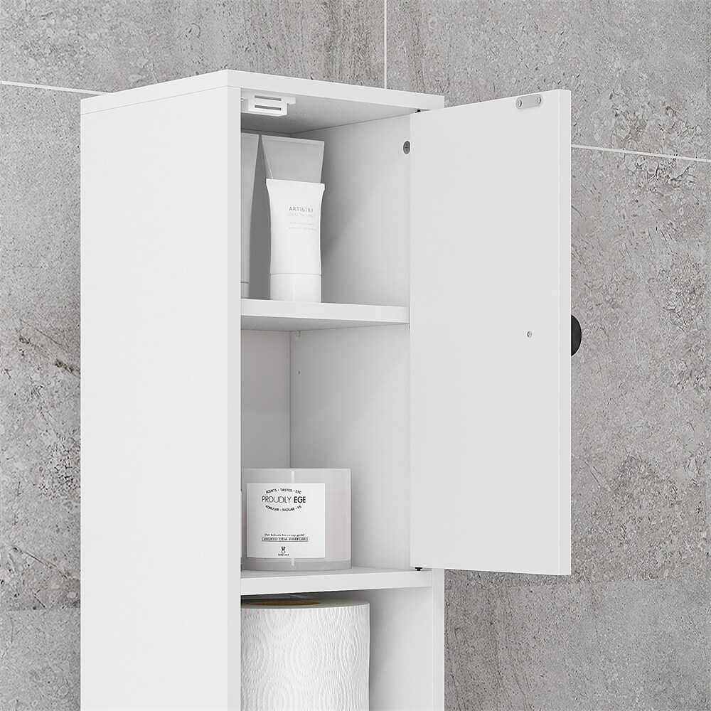 Tall Bathroom Storage Cabinet Narrow Toilet Cabinet，Adjustable Shelves