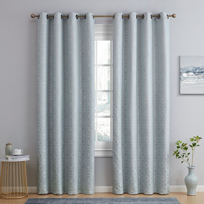 THD Venice Moroccan Tile 100% Full Complete Blackout Heavy Thermal Insulated Energy Saving Heat/Cold Blocking Grommet Curtain Drapery Panels Bedroom and Living Room， Set of 2