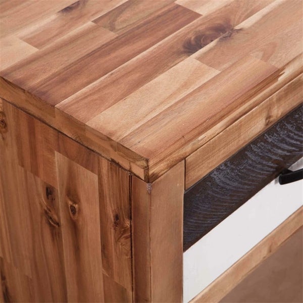 Console Table with Storage Drawer， Solid Acacia Wood Table for Hallway