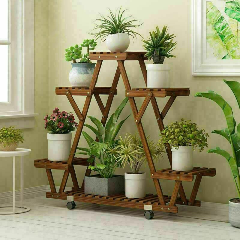 Rectangular Multi Tiered Plant Stand Rolling Flower Pot Rack   35.8x9.9x31.9in